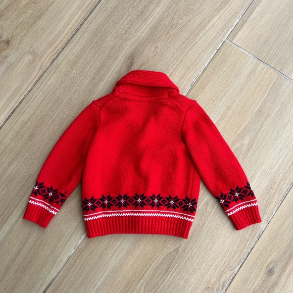 Janie and Jack Size 12-18 Months Fair Isle Reindeer Cardigan Bradbury Red - Picture 8 of 11